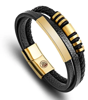 Image de Bracelet en cuir tressé pour hommes - Fermeture magnétique - Or