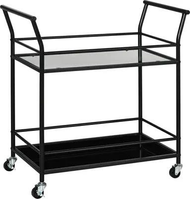 Produktbild von Küchenwagen, Rollwagen, Servierwagen Mit 2 Ablagen, Trolley, Beistellwagen Auf Rollen, Aufbewahrungswagen Metall, Schwarz, 75 X 40 X 80 Cm