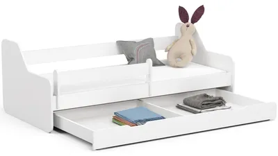 Produktbild von Kinderbett mit Matratze 90-cm,  Schublade - 1 Schublade - Farbe Weiß Matt - 90x184x85 cm