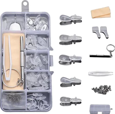 Produktbild von 50er Brillen Reparatur Set Nasenpads Schrauben Pinzette für Brillen