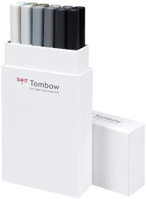Produktbild von Tombow ABT-12P-3 Filzstift Fein Schwarz, Grau, Weiß 12 Stück(e)