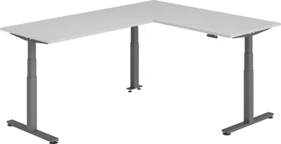Produktbild von bümö Eckschreibtisch elektrisch höhenverstellbar L-Form - Gestell: Graphit, Nachbildung: Grau, Größe: Eckschreibtisch 180 x 240 cm