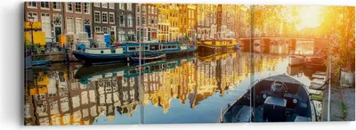Produktbild von Bild auf Leinwand - Leinwandbild - Kanal Boot Amsterdam Wasser - 90x30cm - Wand Bild - Wanddeko - Leinwanddruck - Bilder - Kunstdruck - Wanddekoration - Leinwand bilder - Wandkunst - CA90x30-2857