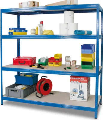 Produktbild von Großfachregal, Stecksystem, 4 Böden, blau, Tragkraft 350 kg/Ebene. HxBxT 1800 x 1800 x 600 mm.