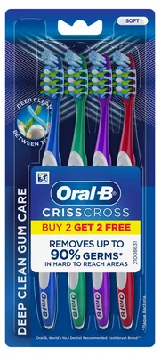 Produktbild von Oral-B Pro-Health Weiche Zahnbürste für Zahnfleischpflege, batteriebetrieben, 3 Stück, Blau, Lila, Grün