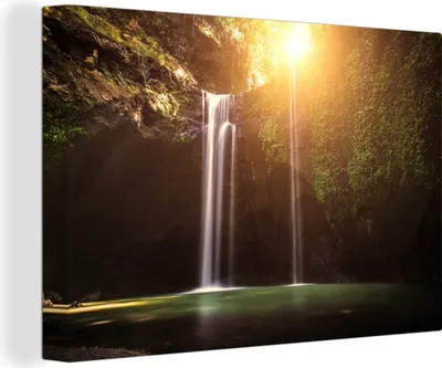 Produktbild von OneMillionCanvasses® - Leinwandbilder - 140x90 cm, Wasserfall - Tropisch - Sonne, Wandbilder Kunstdruck Wanddekoration