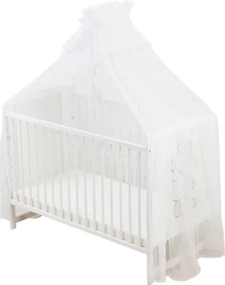 Produktbild von Babybett Betthimmel und Moskitonetz Traumnacht in fantastischen Farben Waschmaschinenfest inkl. Halterung und Accessoires 480x165cm Weiß