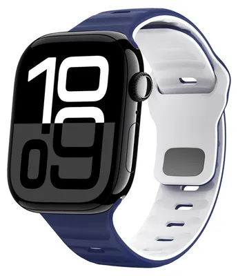Produktbild von Für Apple Watch Series 11 10 42mm / 9 8 7 41 / 6 SE 5 4 40mm Silikon Wellenstruktur Armband Dunkelblau / Weiß