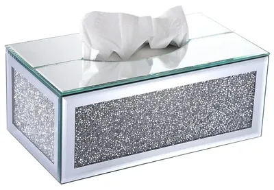 Immagine prodotto di Scatola per fazzoletti in vetro con cristalli a forma di diamanti, dimensioni 25x14x10 cm, ideale per la decorazione della casa e come portatovaglioli da tavolo