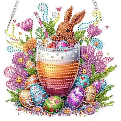 Produktbild von Diamond Painting Anhänger Ostern Fensterbilder Kinder Erwachsene Eier 5D Hängendes Ornament Bastelset Tür Wand Deko LS009