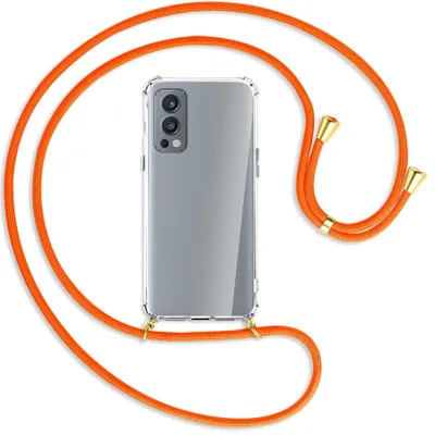 Produktbild von Handykette Backcover-Schutzhülle mit Band (Metall goldfarben) für OnePlus Nord 2 5G - neonorange