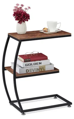 Image de Table d'appoint industrielle avec 2 étagères, idéale pour le salon et la chambre
