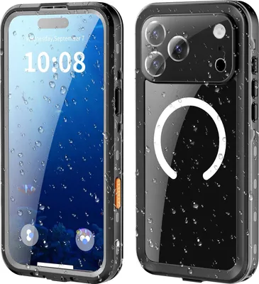 Image de Etui étanche pour iPhone 17 Pro Max, compatible MagSafe, étanche à la poussière et à la neige, étui de protection complet IP68 avec protecteur d'écran intégré noir