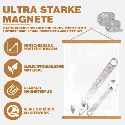 Image de Support magnétique pour affiches et photos, en bois de teck, 140 cm