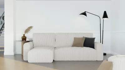 Produktbild von GREKPOL Ecksofa Jobo Stoff Couch Sofa mit Schlaffunktion und Bettkasten Schlafsofa Polsterecke Couchgarnitur Ecke Bettcouch Wellenfeder - Universal Farbe: Poso 100 Beige