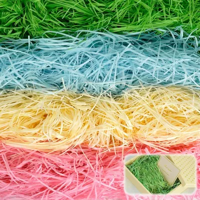 Obrázek produktu pro 400 g výplňového materiálu pro dárky, 4 barvy rafie, 2 přání, potrhaný papír, vhodné pro balení