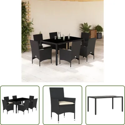 Image de The Living Store 7-pièces salon de jardin avec coussins noir Poly rotin verre