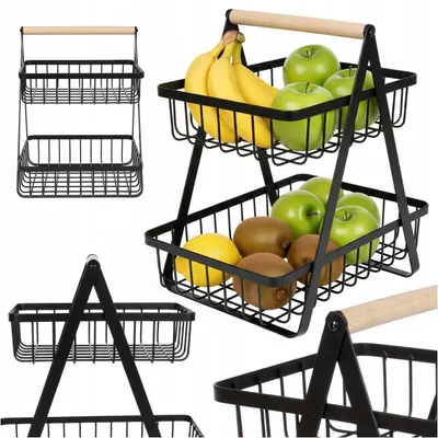 Produktbild von Obst- Und Gemüsekorb, Zweistufiger Stapelbarer Metallkorb, Schwarz, Im Loft-Stil