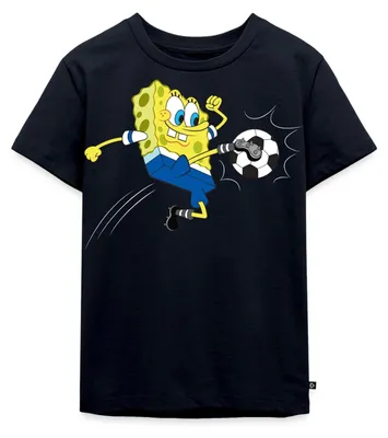 Produktbild von Spreadshirt Spongebob Schwammkopf Kickt Einen Fußball Kinder Premium T-Shirt, 134/140 (8 Jahre), Navy