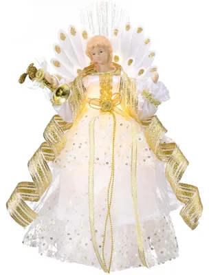 Weihnachtsengel 26 cm, 10 warme LEDs, Weiß/Gold