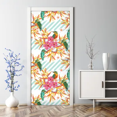 Produktbild von Dekorative Türaufkleber selbstklebend Klebefolie Aufkleber Vögel und Blumen 70 x 200 cm