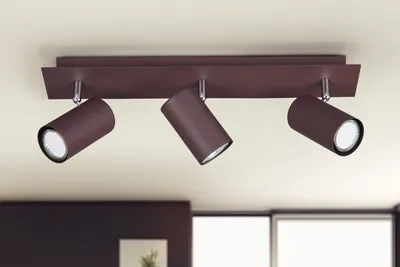 Produktbild von Schwenkbare Metall Deckenspots, 3 flammige Bürolampe, Wohnraumleuchte rostfarbig