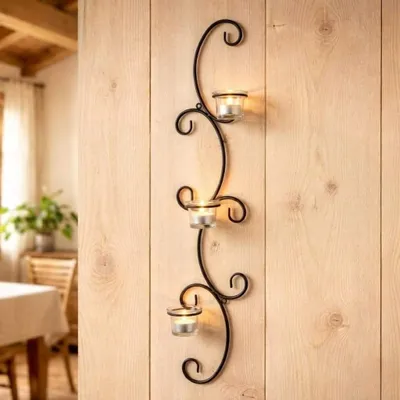 Produktbild von DanDiBo Wandteelichthalter Metall Wand Schwarz Emma 68 cm Teelichthalter Kerzenhalter Wandkerzenhalter Wandleuchter Kerzenleuchter