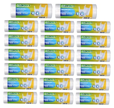 Produktbild von CLENTAX Müllbeutel 50L mit Tragegriff 30 x 20 St / insg. 600 St Reissfest Tropfsicher