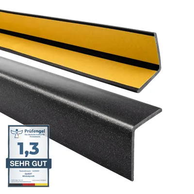 Zdjęcie produktu dla QUEST Kątownik miękki PCV 27x27 mm, 1.5m samoprzylepny, ochronny profil L kątowy, narożnik odbojnikowy z klejem, KM, czarny-srebrny