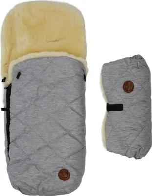 Produktbild von Kinderwagen Fußsack & Handwärmer Set aus Merino Lammfell Grau -