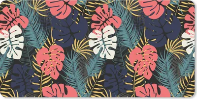 Produktbild von MuchoWow® Schreibtischunterlage Flora - Gold - Muster - Hawaii - Tropisch 80x40 cm - XXL Mauspad - Gaming Mauspad