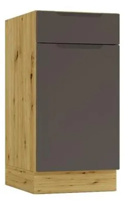 Obrázek produktu pro Kuchynská spodní skrínka 40 cm – dub Artisan a šedá Mocca – univerzální montáž na celo – bez pracovní desky – s 1 zásuvkou – mechanismus Soft-Close