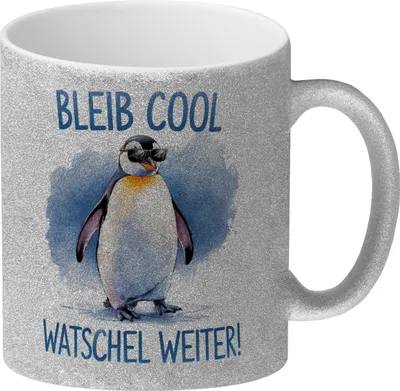 Produktbild von Pinguin mit Sonnenbrille Bleib cool Glitzer-Kaffeebecher