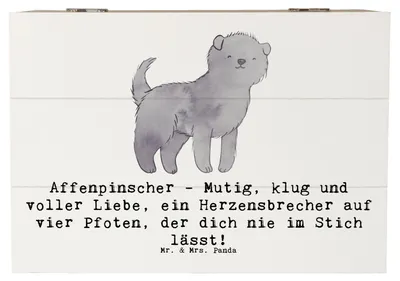 Produktbild von Mr. & Mrs. Panda Geschenkbox Affenpinscher Liebe 22 x 15 cm - Weiß - Geschenk, Erinnerungsbox, Freundschaft, Hunderasse, Aufbewahrungsbox aus Holz, verspielter Hund, Box