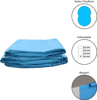 Produktbild von Pool Folie achtform 3,20m x 5,25m x 1,20m Folie 0,6mm blau Einhängebiese Pool Poolfolie Achtformpool / 320 x 525 x 120 cm Stahlwandpool Innenhülle Liner Auskleidung Achtformbecken