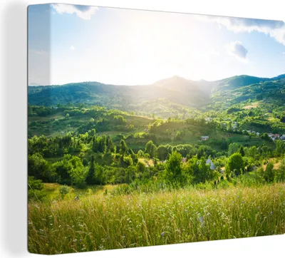 Produktbild von MuchoWow® - Leinwandbilder - Wald - Landschaft - Sonne - Natur - Sonnenaufgang, Wandbild, Wanddeko Bilder Wohnzimmer, 80x60cm