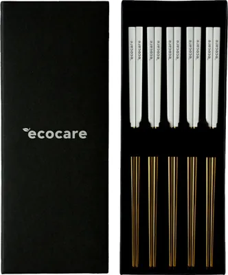 Productafbeelding van ECOCARE Metalen sushi stokjes set, goud-wit, 10 stuks