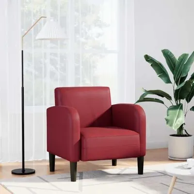 Produktbild von Weinroter Sessel mit 54 cm Sitzbreite – Polstersessel aus Kunstleder mit Sperrholz-Armlehnen – Cocktailsessel für Wohnzimmer, Schlafzimmer und Büro – Belastbarkeit bis 110 kg