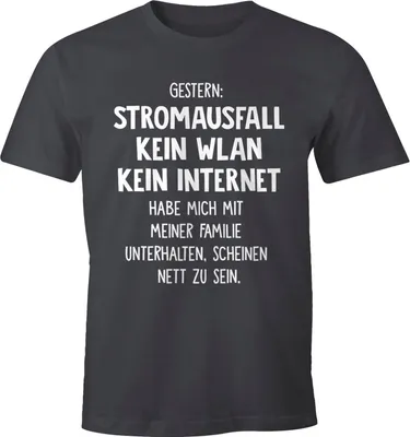 Produktbild von Herren T-Shirt Gestern: Stromausfall Kein WLAN Kein Internet Spruch-Shirt Moonworks® dunkelgrau XXL