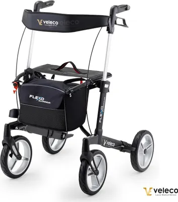 Image de Rollator VELECO FLEXO - Léger et moderne - avec siège - Pliable - Aluminium - Noir