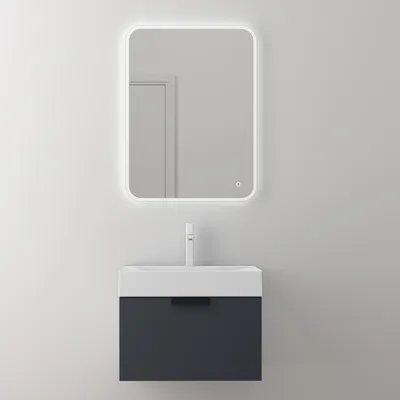 Produktbild von doporro Badmöbel Set Waschtisch mit Unterschrank Waschbeckenunterschrank in Anthrazit matt BTH:60x45x48 cm mit Soft-Close-Funktion inkl.LED-Spiegel Lonato