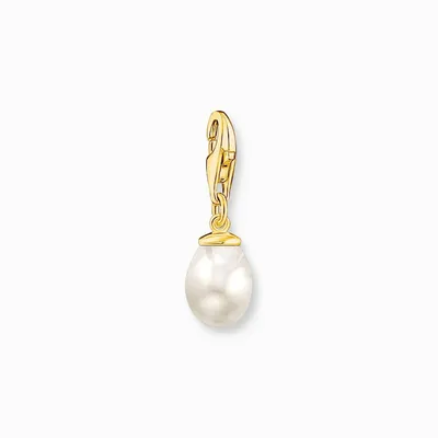 A single gold charm with a pearl pendant.