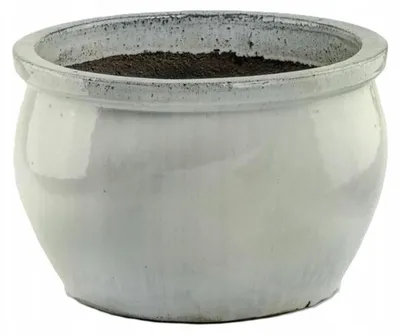 Immagine prodotto di Vaso da fiori rotondo in Vetroceramica, 28 cm, smalto color crema, resistente al gelo, con foro di drenaggio, per interni ed esterni