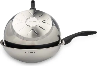 Produktbild von KLAMER Edelstahl-Wok 28cm, antihaftbeschichtete Induktions-Pfanne, mit hohem Rand, Premium Beschichtung, hochwertiger Profi-Wok