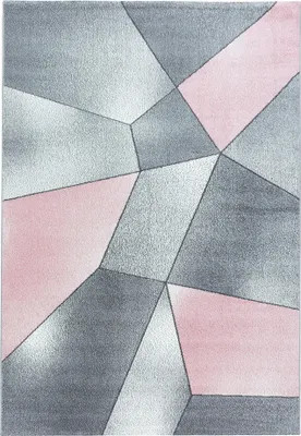 Image de Tapis Kurzflor, couleur rose, pour salon, forme rectangulaire (240x340 cm), design géométrique