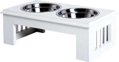 Image de Distributeur de nourriture pour chiens, structure en acier, design surélevé, blanc