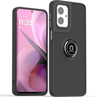Produktbild von Hülle für Motorola Moto G55 Matte Transluzent TPU Stoßfest Schutzhülle mit Ring Halter Ständer Schwarz