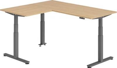 Produktbild von bümö Eckschreibtisch elektrisch höhenverstellbar L-Form - Gestell: Graphit, Nachbildung: Eiche, Größe: Eckschreibtisch 180 x 160 cm
