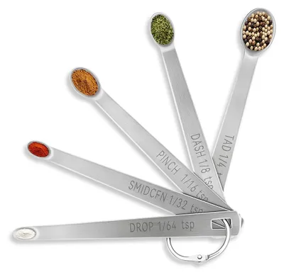5er Set Edelstahl-Messlöffel, 1/4–1/64 TL, für Backen