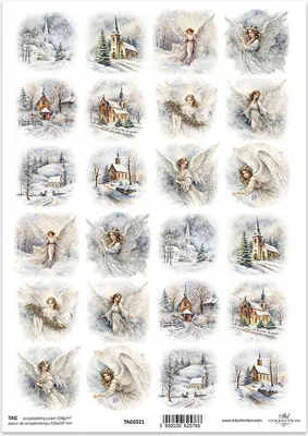Produktbild von Zestaw tagów do scrapbookingu 0321 zimowe widoczki, anioły, kościoły